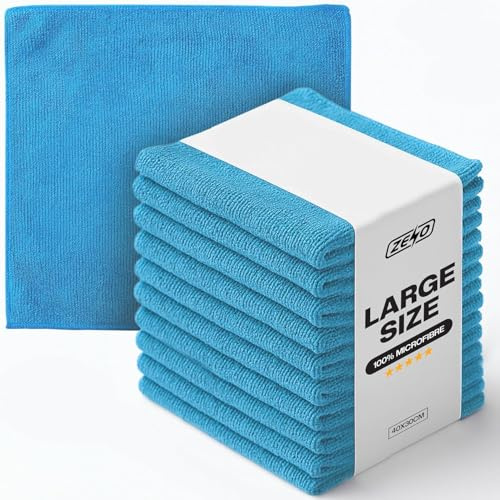 ZENO Premium Microfibre Cloths 10 Pack | Environmentally Friendly Cloths for Polishing & Cleaning | Get mirror-like results without streaks | Microfibre Car Cleaning Cloths | 30x40 cm (Light Blue)