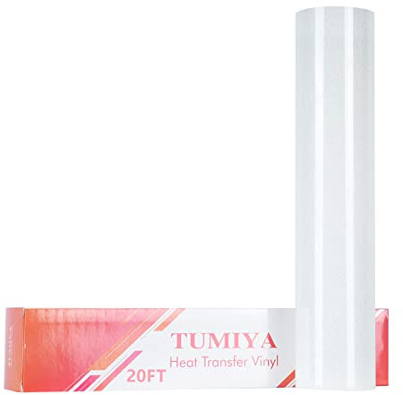 TUMIYA Glitter White HTV Vinyl - 12” x 20 Ft Glitter Heat Transfer Vinyl Rolls, Glitter White Iron on Vinyl for DIY Design (Glitter White)