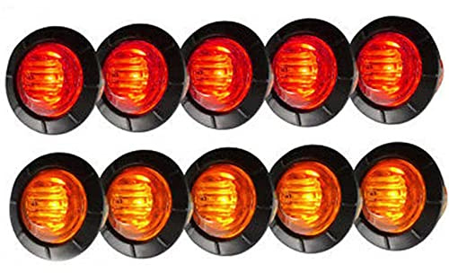 PolarLander 24V 3/4 Round Clearance LED Front Rear Side Indicator Bullet Marker Light for Truck RV Car Bus Remorque Van Caravan Boat Imperméable Jaune 5pcs & Rouge 5pcs