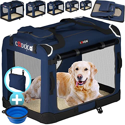 CADOCA® Cage de Transport XL Bleu pour Animaux Chien Chat Rongeur Respirant Pliable Sac de Transport Matelas Douillet