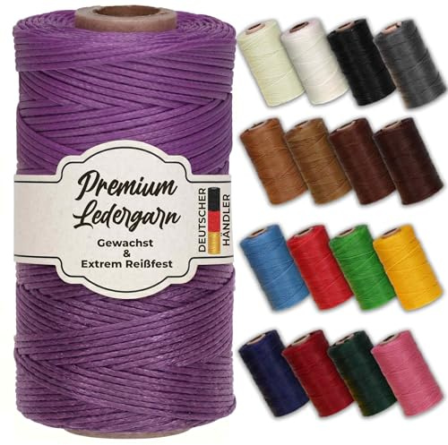 Premium gewachster Lederfaden – Extra reißfestes Sattlergarn für Lederarbeiten, Nähen & DIY – Gleichmäßige Wachsbeschichtung – violett (lila)