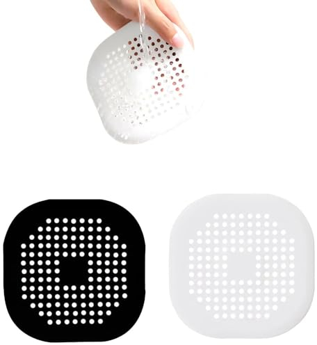 Silicone Drain Protector, 2Pcs Drain Protectors, Sink Filter, Drain Strainers with Sucker, Shower Drain Hair Catcher, Sink Strainer Protector, for Kitchen, Bathroom, Bathtub(Black White)