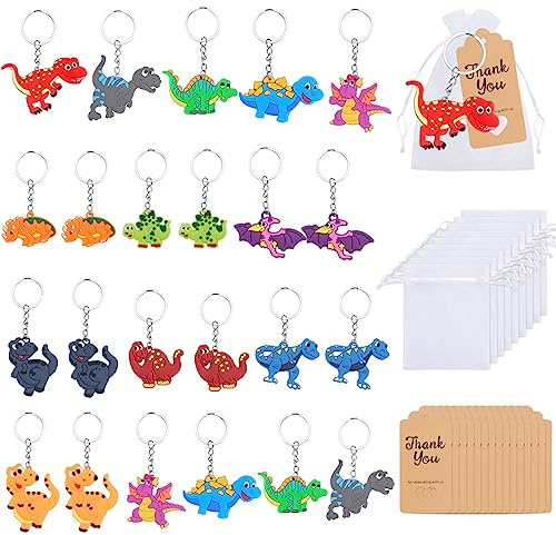Gastgeschenke Schl¨¹sselanh?nger, 24 St¨¹ck 12 Stile Dinosaurier Schl¨¹sselanh?nger f¨¹r Kinder, Klein Tier Taschenanh?nger mit Organzabeutel Kraft Tags f¨¹r Hochzeit Geburtstag Kommunion Geschenk