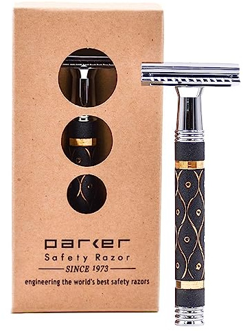 Parker Safety Razor, 65R Super Heavyweight Rasierhobel, zweischneidig, Grau und Gold
