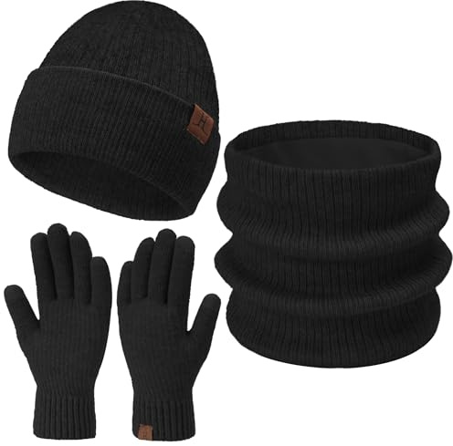 Bequemer Laden Beanie Mütze Damen Winter Loop Schal Handschuhe Geschenke | Damen Warm Wintermütze Strickmütze Loop Schal Schlauchschal Touchscreen Winterhandschuhe Set Weihnachtsgeschenke Frauen