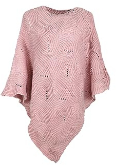 QUEEN HELENA Avslappnad elegant vinterkappa poncho MC22-1, Rosenröd, one size
