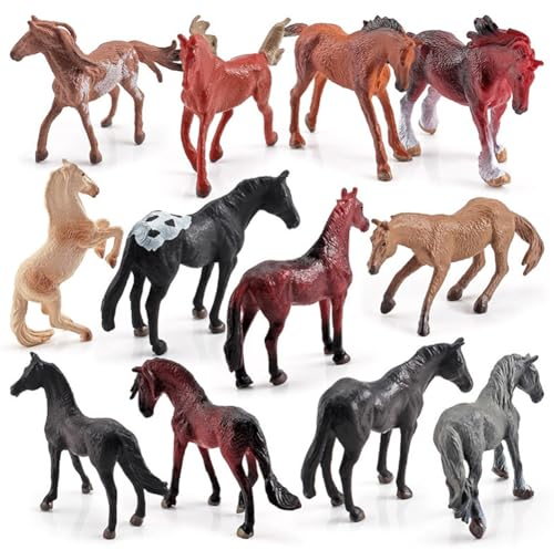 LAjuu 12Pcs Juguetes Mini Estatuas de Animales, Juego de Juguetes para Caballos, Juego de Figuras de Potro, Adornos para Tartas, Regalo para Niños, Decoración Interior