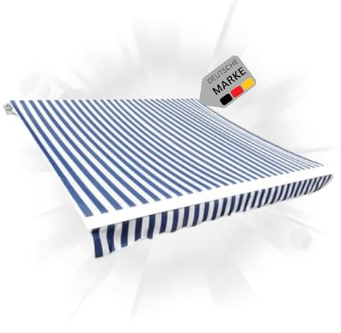 DELUKE® Markisenbespannung Markisenstoff Wasserabweisend Reißfest | Blau-Weiß, für 300x250cm Rahmen | Markise mit Volant Markisen Ersatzstoff Markisentuch Sonnenschutz Markisenzubehör
