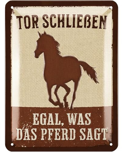 LANOLU Retro Blechschild PFERDE Schild - TOR SCHLIEßEN - Geschenke für Pferdeliebhaber und Reiter, Boxenschilder mit Spruch, Bauernhof Dekoration und Farm Dekor, vintage Metallschild 15x20cm