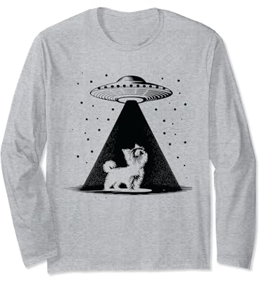 Teacup Yorkie Mom Dad Dog - Funny Alien UFO Long Sleeve T-Shirt