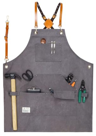 LLLGSH Arbeitsschürze Herren, Wasserdicht Segeltuch Canvas Schürze, Arbeitsschürze mit Kreuz-Rückengurten und 6 Taschen, für Malerei, Schweißen, Handgemacht Backen, Gartenarbeit, Tischlerei