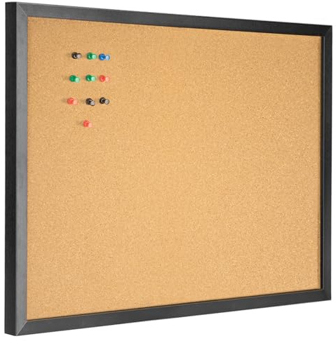 OWLKELA Tableau d'affichage en liège, tableau d'affichage avec cadre noir, cadre en chêne noir, tableau de vision et tableau d'affichage décoratif à suspendre 60 x 40 cm
