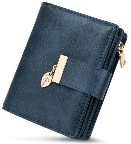 WACCET Geldbörse Damen Klein, Portemonnaie Damen RFID Blockierung PU Leder Große Kapazität Geldbeutel Frauen mit 14 Kartenfächer und Reißverschluss Münzfach