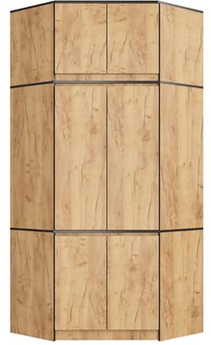 BDW Armadio angolare con estensione per camere da letto - Elegante e funzionale - Grande capacità - Stile universale - Facile da montare - 100 cm - 6 ante, 9 ripiani - Quercia lavorata a mano