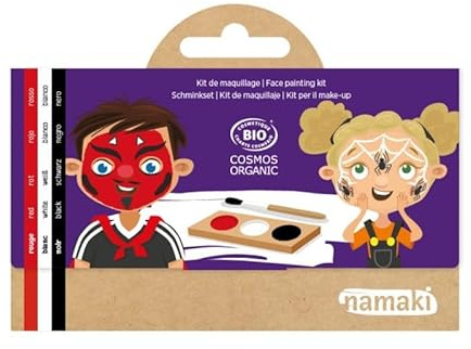 Make-up-Palette für Kinder Halloween – Teufel & Spinne – 3 Farben (rot, weiß, schwarz) – hypoallergen und Bio Cosmos Namaki