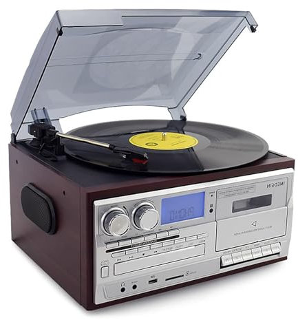Giradischi vintage in vinile con Bluetooth, lettore CD e cassette, radio AM/FM e registratore USB, altoparlanti integrati per intrattenimento/ufficio/camera da letto