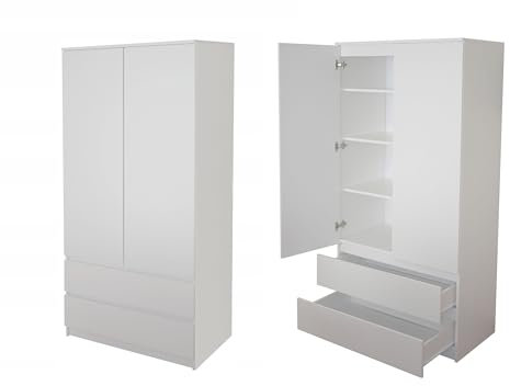 Home Collective Kleiderschrank Schrank Mehrzweckschrank Haushaltsschrank 90x50x180 cm (BxTxH) mit 2 Schubladen, 3 Einlegeböden & Kleiderstange – robust, platzsparend & vielseitig | Weiß