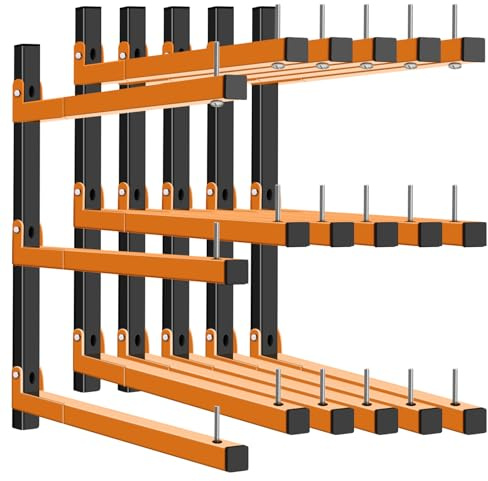 Lumber Rack Wall Mount, Heavy Duty Wood Storage Racks, 9-Level System Garage Shelving, 1080 Lbs Capacity Organizer Shelves, Folding Orange Brackets, 6 Pack Hanging Metal Shelf for Indoor and Outdoor