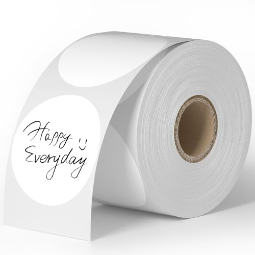 750 st. 2 runda etiketter 50 mm självhäftande klistermärken Cirkel termisk direktutskrift etikettrulle för DIY, logodesign, gäller för kontor, detaljhandel, hem, klassrum, lager - vit
