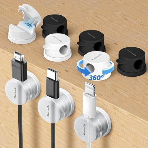 Federbelasteter Drehbar Kabelhalter Selbstklebend für Kabel Verstecken | Nearockle Kabelclips kabelmanagement Schreibtisch Wand, Kabel Organizer 7,5 mm Blendenöffnung (8 Stück, Schwarz ，Mehrfarbig)