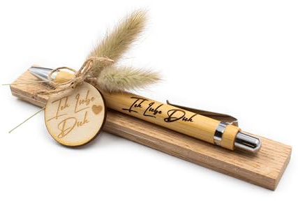 VmG-Store Holz Kugelschreiber mit Gravur Wunschname – personalisiertes Geschenk zum Muttertag Vatertag Geburtstag für Mama Papa Oma Opa Freundin Freund (23 Ich liebe dich, Ohne Wunschname)