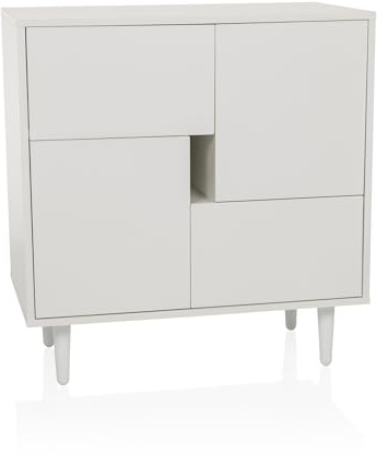 hjh LIVING Kommode mit Schubladen und Türen LYKKJA Aufbewahrungsschrank für Wohnzimmer Schlafzimmer Flur, 72x39,5x77 cm, Weiß