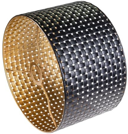 Osasy Dekoratives Lampenschirm, Gewebtes Design LICHTEFFEKT Schwarz/Gold, 30 cm Durchmesser, 18 cm Höhe, E27 Licht perfekt für mittelgroße bis große Räume