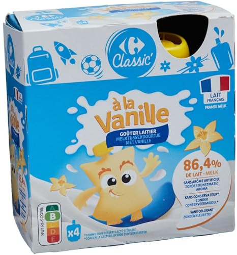 CARREFOUR CLASSIC' – Goûters Laitiers Onctueux à la Vanille, Plaisir Doux et Gourmand (4x85g) - lot de 4 - Vendu par Lot
