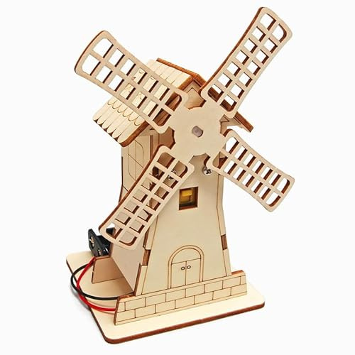 DIY Science Experiments Wooden Windmill House STEM Kit for Kids – Science Kits with Rotating Blades, Educational Renewable Energy Model, Hands-On Physics Project for Classroom Learning and Home Activi