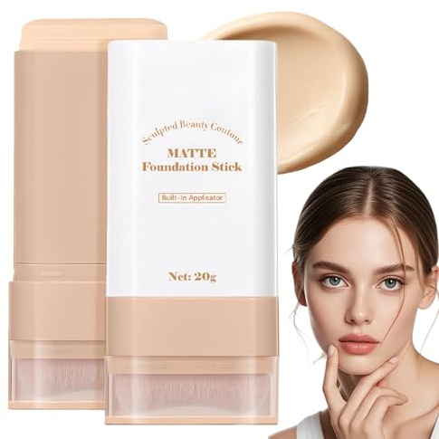 2-in-1 Foundation Stick with Concealer&Brush,Full Coverage Foundation Stick for Women,Matte Foun/dation Sti/ck with Brush,Waterproof&Long-Lasting,Hydrating Tinted Moisturiser,Even Skin Tone(#2 Nature)
