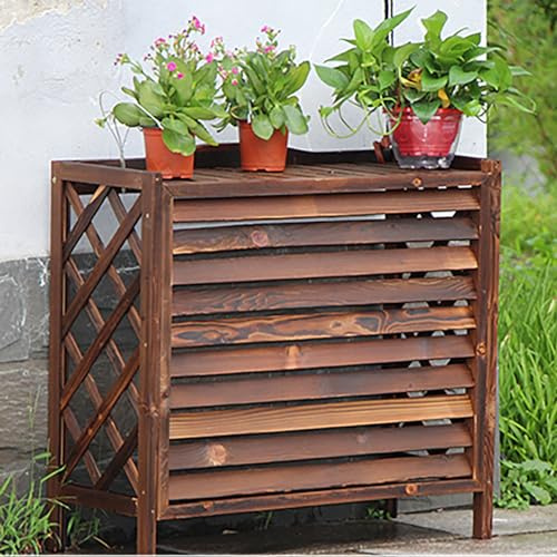 Outdoor-Klimaanlagenabdeckung, Massivholz, Blumenregal, dekorativer Sichtschutzzaun, karbonisiertes Holzgitter, perfekt für Balkon und Garten (Größe: 96,5 x 89 x 40 cm)