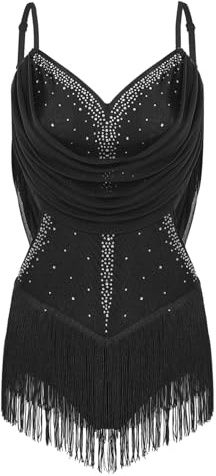 CHICTRY Abito da Donna con Paillettes Nappa Vestito Latino Americano Body da Pattinaggio Artistico Leotards Danza Classica Costume di Jazz Samba Rumba Salsa Nero XS
