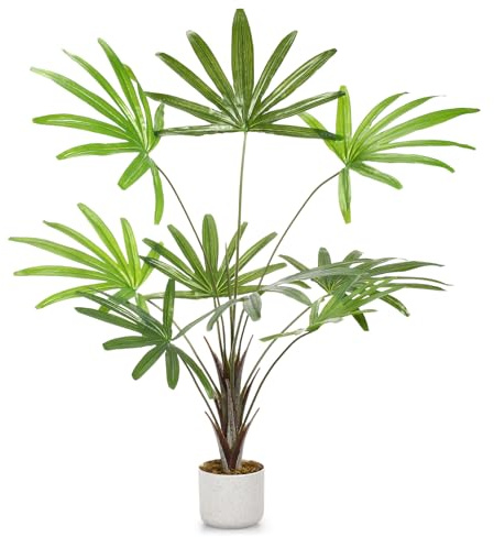 GarveeHome Palma Areca artificiale, altezza 100/125 cm, pianta artificiale, per interni, con fioriera bianca