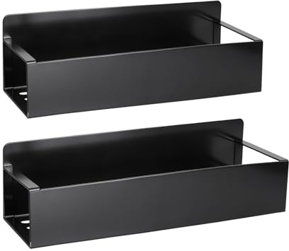 Foyucool Magnetic Spice Rack for Fridge, Set of 2 (Large & Small) | No-Drill Carbon Steel Spice Rack Organizer for Kitchen, Black