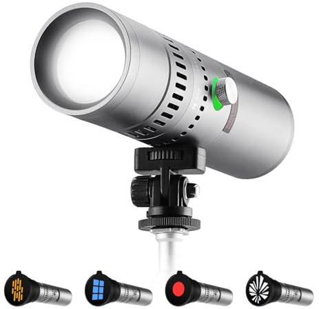 K&F CONCEPT SP25C RGB Flashlight for Photography, 4500mAh Aluminum Alloy Studio Video Light, 25W Rechargeable LED Light, 4 Color Fill Light with 20 Gobos, Zoomable Focus