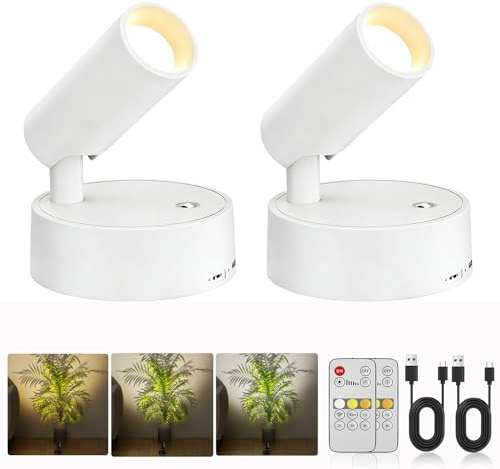Bonsery Kabellose Bilderleuchten 2er Set Weiß, Akku Wandleuchte mit Fernbedienung & Timer, 5500 mAh Wiederaufladbare Wandfluter für Bild, Pflanze, Kunst, Dimmbar 3000K Warm bis 6500K Kaltweiß, Weiß