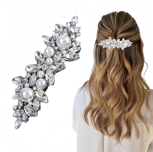 Silver Bridal Hair Accessories for Women,Diamante Hair Clips for Women,Diamond Hair Clip,Wedding H/air Clip,Sparkling Crystal & Chic Flower H/air Pins for Wedding,Bride,Long Ha/ir,Ha/ir Decoration(2#)