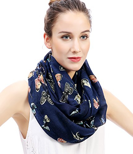 Lina & Lily tubhalsduk loop sjal scarf med fjärilar (Marinblå)