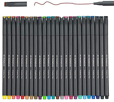ai-natebok Fineliner Color Pens Set, 0.38mm Fine Tip Pens, Porous Fine Point Makers Drawing Pen, Journaling Supplies, Perfect for Writing in Bullet Journal and Planner, 24 Assorted Colors