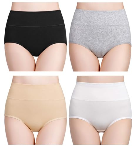 wirarpa Women's Cotton Postpartum Underwear High Waisted Ladies Panties Full Coverage Briefs 4 Pack Assorted Large