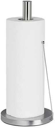 Relaxdays Küchenrollenhalter aus Edelstahl, Design Papierrollenhalter stehend, für die Küche, HxD: 33 x 15 cm, silber, 1 Stück