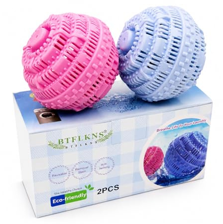 Laundry Balls Set, Eco-Friendly Super Washing Machine Laundry Ball, All Natural Washer Ball Laundry Detergent Alternative, Household Can Be Reused 2000 Washings(2pcs Balls, Pink,Blue)