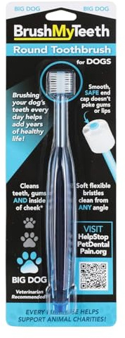 Brush My Teeth Big Dog Toothbrush, Rounded Brush Head with Soft Flexible Bristles for Safe and Gentle Brushing for Dogs, Any Large Breed or Puppy, Daily Brushing Adds Years of Healthy Life