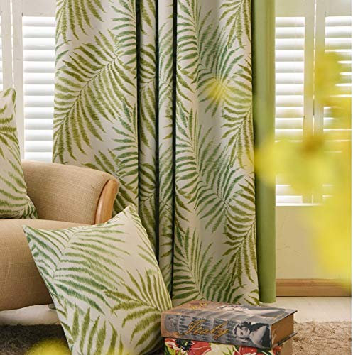 MYRU 2-Panel Tropical Palm Leaf Curtains 66x90 Inches - Light Filtering Green Window Drapes for Modern Living Room & Bedroom, Easy Hang Grommet Top
