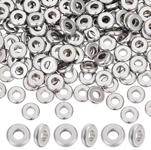 UNICRAFTALE 200 Stücke 8mm Flache Runde Spacer Perlen Rondelle 304 Edelstahl Perlen Lose Stopper Perlen Runde Metallperlen Loch 3.5mm Zwischenperlen Für Armband Halskette Schmuck Machen