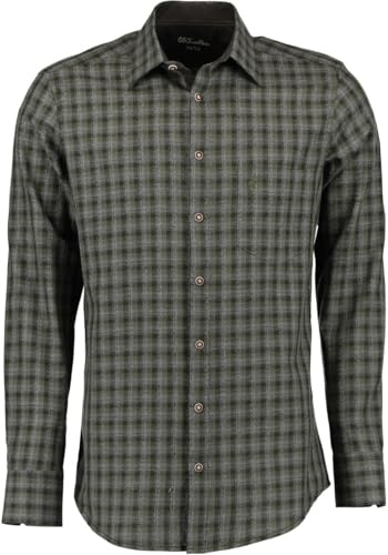 OS Trachten® Chemise pour homme avec poche de poitrine - Manches longues - Olive/vert - Coupe ajustée - 100 % coton - Chemise de chasse avec broderie sur la poche poitrine (43/44)