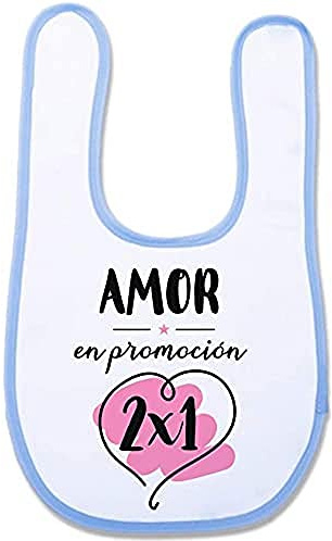 Supermolon 00570 - Amor En 2X1 Babero Bebe con Velcro, Azul Celeste, unisex