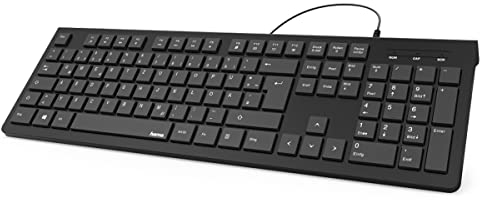 Hama | Teclado con Cable USB Diseño QWERTY Español (Teclado de Ordenador para Oficina con Bloque Numérico y Altura Ajustable) | Negro