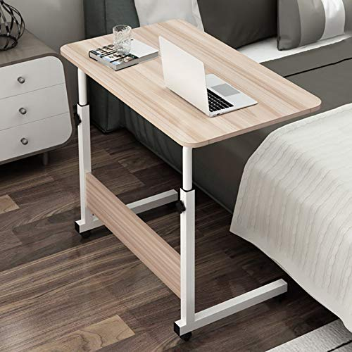 Youyijia Height Adjustable Mobile Laptop Table - 40x60 cm, 67-80 cm Height Adjustable, Workstation, Overbed Multi Table with Metal Frame & Rolling Castors - Light Wood Color