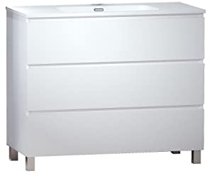 Baikal Mueble de Baño TRIX, Distribución de 3 cajones, con Patas y con Lavabo cerámico. Melamina 16mm. Distintas Medidas y Acabados Disponibles. Mueble MONTADO